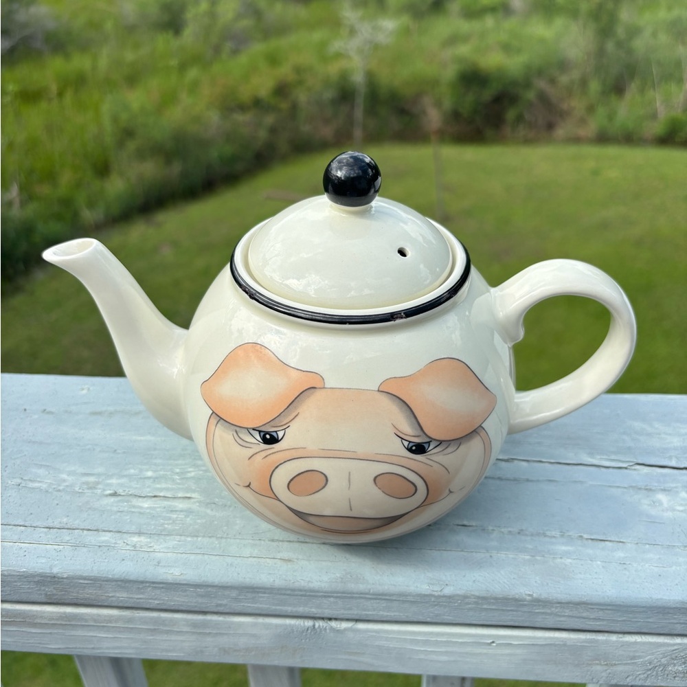Vintage Arthur Wood Pottery Front to Back Pig Sow One Pint Teapot